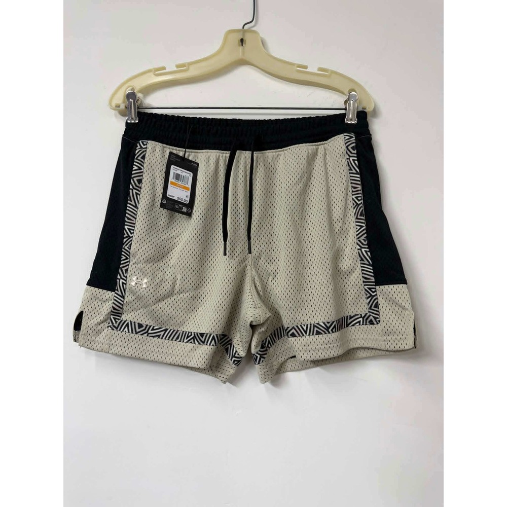 Under Armour Women's Small Baseline Pro Mesh Basketball Shorts Tan Black 1383387